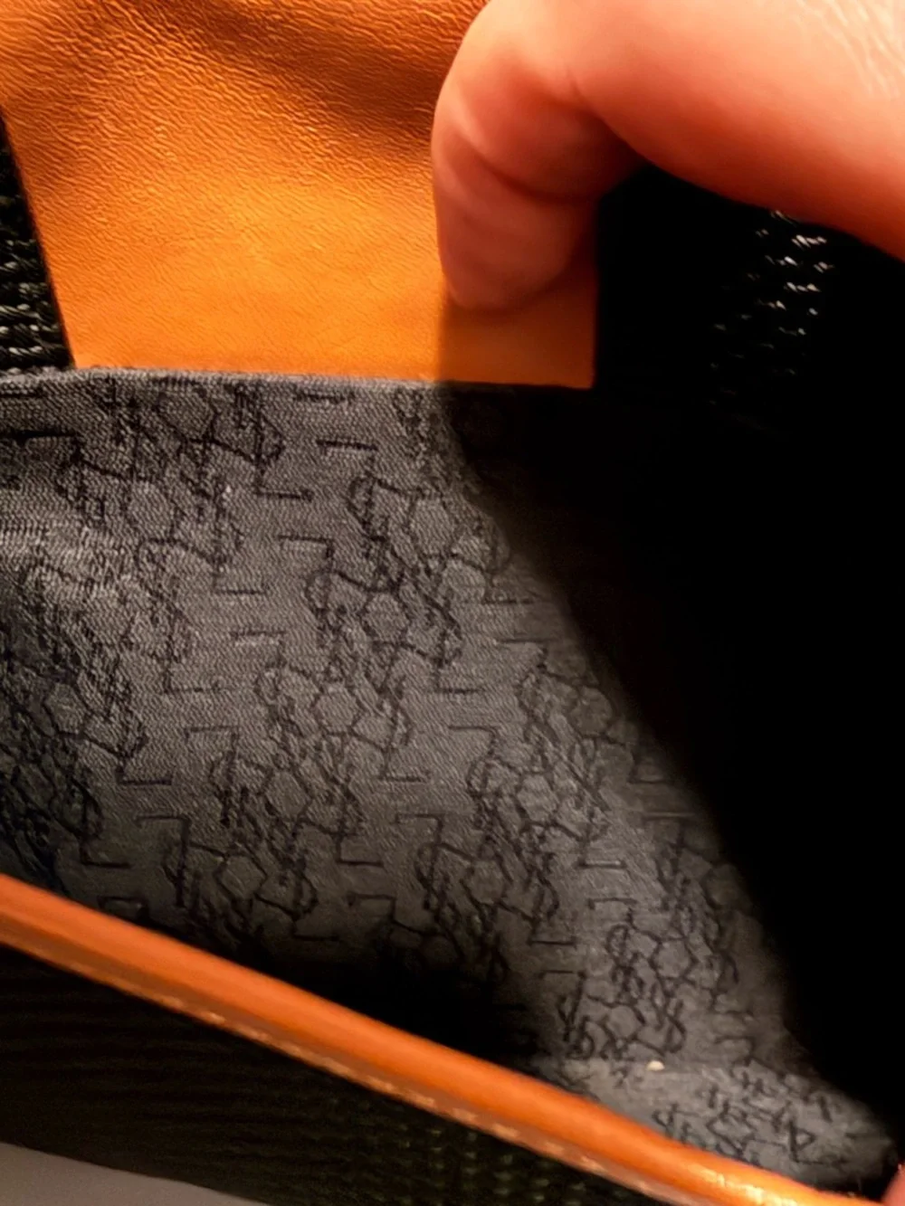 Authentic Yves Saint Laurent Black Woven Canvas and Tan Leather Trim Clutch - Picture 3 of 7